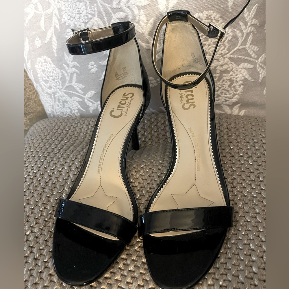 Circus by Sam Edelman Black Patten Open Toe Heels, 7.5